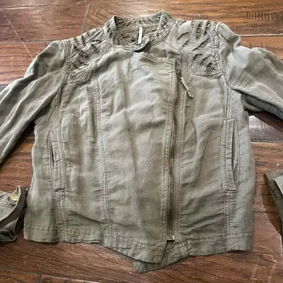 Free People Women's Olive Green Cropped Military Jacket - Picture 4 of 7